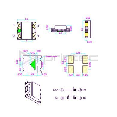 Светодиод двухцветный красный / зеленый 1615 SMD LED, высокой яркости