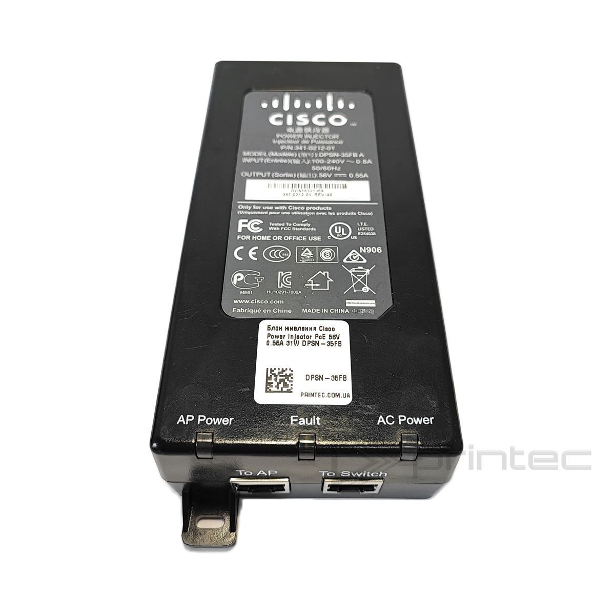 Блок питания Cisco Power Injector PoE 56V 0.55A 31W DPSN-35FB, 56В, PoE