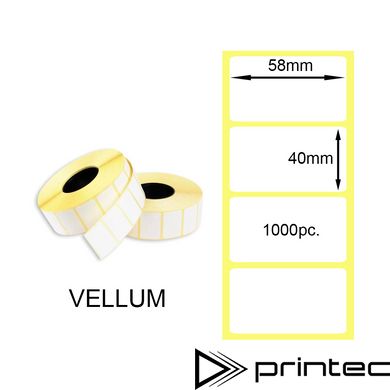 Напівглянцева етикетка 58x40 мм 1000шт. (Vellum Labels), Полуглянцевая этикетка 58x40 мм 1000шт. (Vellum Labels)