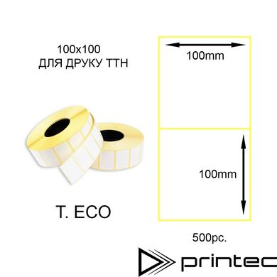 Термоетикетка 100x100мм 500шт. Т.ЕКО (T.ECO Thermal Labels), ТТН Термоэтикетка 100х100 мм 500шт Для печати ТТН