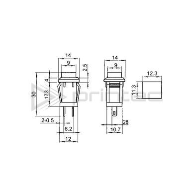 Кнопка DS-429 зеленая, без фиксации, нажимная, 2 контакта