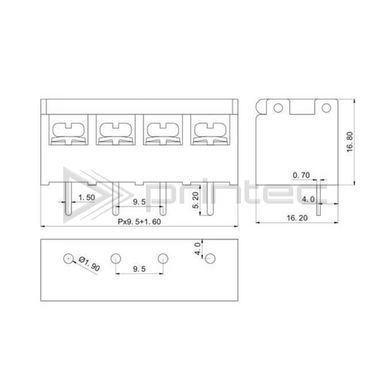 Клемна колодка HB9500-8P бар'єрна 9.5мм з відкидною кришкою, 30A, 300V, 8 PIN