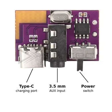 Плата Bluetooth колонки з підсилювачем 5 Вт, TWS стерео, AUX, заряд Type-C
