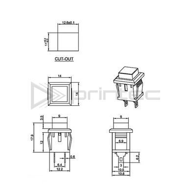 Кнопка DS-430 красная квадратная, без фиксации, нормально открытая