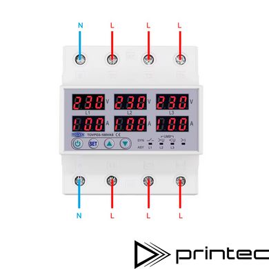 Реле напряжения TOMZN TOVPD3-63VAS 63A 220V Трехфазное мультифункциональное с мониторингом тока, мощности и защитой от перенапряжения