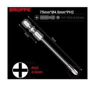 Торсіонна біта PH2 L=75мм &Oslash;4.0 для шуруповерта та гайковерта 1/4" HEX BROPPE