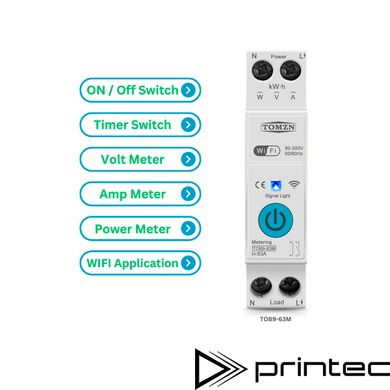 Wi-Fi автоматический выключатель TOMZN TOB9-63M 10А 1P+N DIN с мониторингом тока, мощности и защитой от перенапряжения