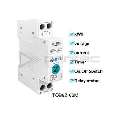 ZigBee автоматичний вимикач TOMZN TOB9Z-63M 10А 1P+N DIN з моніторингом струму і потужності та захистом від перенапруги