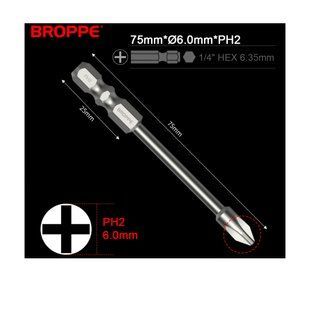 Торсіонна біта PH2 L=75мм &Oslash;6.0 для шуруповерта та гайковерта 1/4" HEX BROPPE