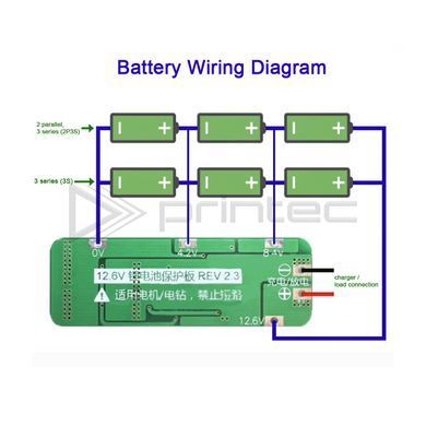 Контроллер заряда BMS 3S 20A 12.6V для Li-ion аккумуляторов 18650