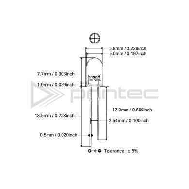 Белый светодиод 5 мм LED, прозрачный корпус, напряжение 2.8&ndash;3.2 В, 1G-0459-1000