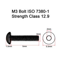 Болт М3 5мм з напівкруглою головкою та внутрішнім шестигранником, клас міцності 12.9, стандарт ISO 7380-1, M3*5 12.9 Bolt