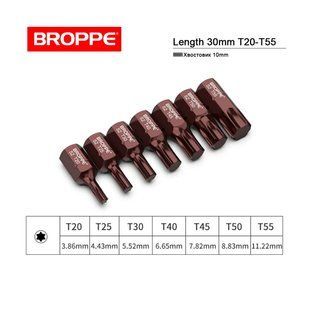 Набір біт TORX, 7шт. T20-T55, довжина L=30мм, шестигранник 10мм BROPPE