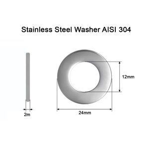 Нержавіюча шайба M12 DIN 125 сталь A2 M12x24x2 Stainless Steel Washer AISI 304