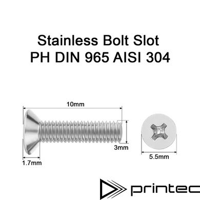 Нержавіючий болт М3 10мм з потайною головкою і шліцем PH M3x10 DIN 965 AISI 304
