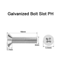 Оцинкований болт М3 16мм із потайною головкою та внутрішнім хрестоподібним шліцом PH