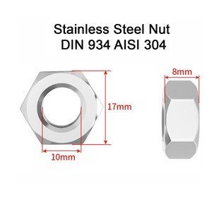 Нержавіюча гайка М10 Stainless Steel A2 Nut M10 DIN 934 AISI 304