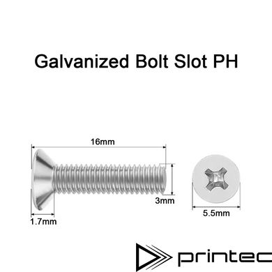 Оцинкований болт М3 16мм із потайною головкою та внутрішнім хрестоподібним шліцом PH