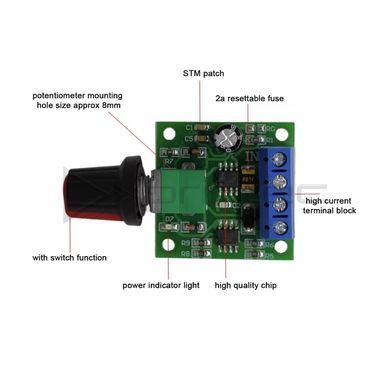 ШИМ-регулятор скорости оборотов двигателя 1.8-15В PWM DC 2А (с выключателем)