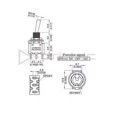 Переключатель MTS-103 красный 3 контакта, тумблер, 3 позиции