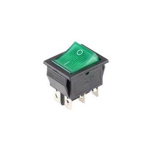 Перемикач KCD4 зелений з підсвіткою, 6 контактів, 2 позиції, On-Off, 220V, 31х25мм