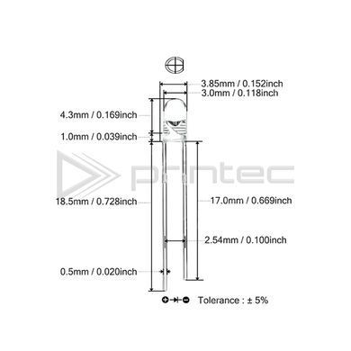 Желтый светодиод 3 мм LED, желтый корпус, напряжение 1.8&ndash;2.2 В, 1G-0419-1000