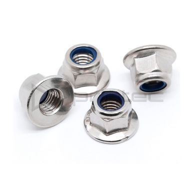 Нержавеющая фланцевая гайка М6 самоконтрящаяся Stainless Steel A2 Self-Locking Nut M6 with Flange DIN 6927 AISI 304