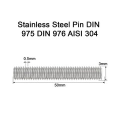 Нержавіюча шпилька М3 L=50мм різьбова M3x50 Stainless Steel A2 Pin DIN 975 DIN 976 AISI 304