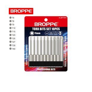 Набір біт TORX для шуруповерта та гайковерта, зірка T 10шт. L=75мм 1/4" HEX BROPPE