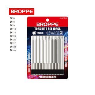 Набір біт TORX для шуруповерта та гайковерта, зірка T 10шт. L=100мм 1/4" HEX BROPPE
