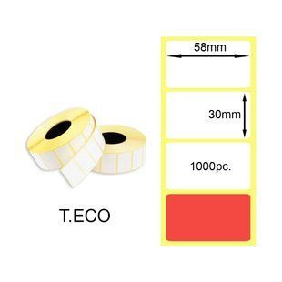 Червона термоетикетка 58x30 мм 1000шт. RED Т.ЕКО (T.ECO Thermal Labels) Красная термоэтикетка 58x30 мм 1000шт. RED Т.ЕКО (T.ECO Thermal Labels)