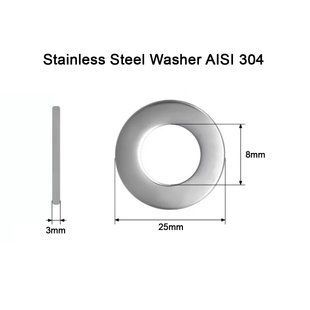 Нержавіюча шайба M8 DIN 125 сталь A2 M8x25x3 Stainless Steel Washer AISI 304