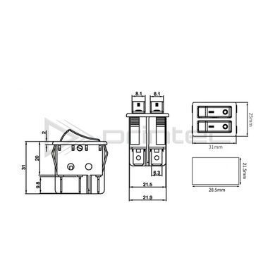 Перемикач KCD6 червоний з підсвіткою, 6 контактів, 2 позиції, On-Off, 220V