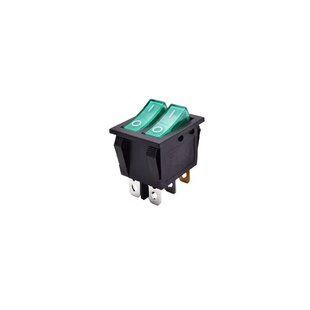 Перемикач KCD6 зелений з підсвіткою, 6 контактів, 2 позиції, On-Off, 220V