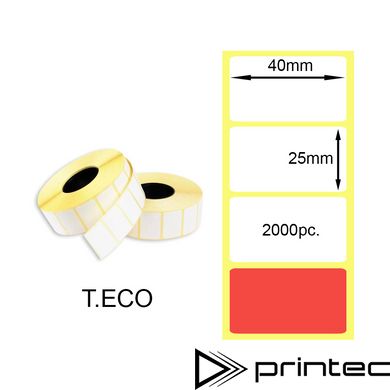 Червона термоетикетка 40x25 мм 2000шт. RED Т.ЕКО (T.ECO Thermal Labels)