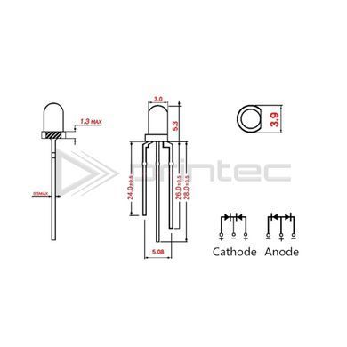 Светодиод двухцветный красный / зеленый 3 мм LED, прозрачный корпус, общий катод, 3 PIN