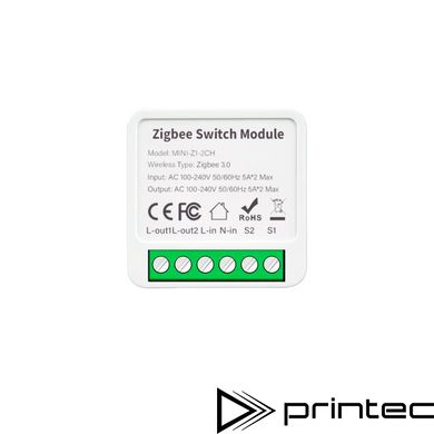 ZigBee розумний міні перемикач DIY Smart Switch 10A 2-gang Tuya, Smart Life