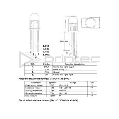 Светодиод RGB 5 мм LED, матовый корпус, полноцветный, общий анод, 4 PIN