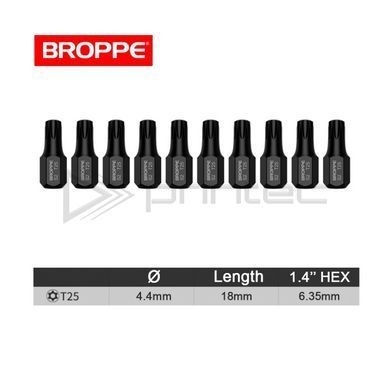 Біта T25 TORX L=18мм коротка посилена S2 BROPPE 1/4" HEX