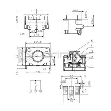 Тактовая кнопка 3*5мм угловая SMD 3 pin контакты