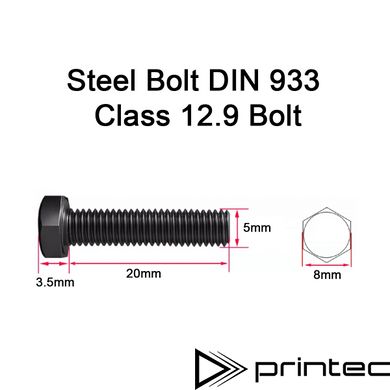 Болт M5 високоміцний 12.9 з шестигранною головкою і повною різьбою DIN 933 M5x20 Class 12.9 Bolt