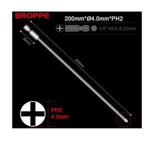 Біта PH2 L=200мм &Oslash;4.0 для шуруповерта та гайковерта посилена 1/4" HEX BROPPE