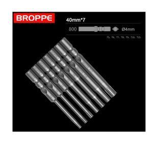 Набір біт TORX L=40мм (7 шт.) з круглим хвостовиком &Oslash;4 мм стандарт 800 Wing Shank BROPPE