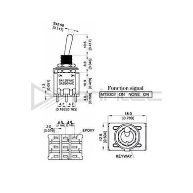Переключатель MTS-302 красный тумблер, 9 контактов, 2 позиции, On-Off, 3A, 250VAC