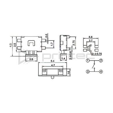 Тактовая кнопка 4.7*3.5мм угловая SMD 4 pin контакты с фиксатором