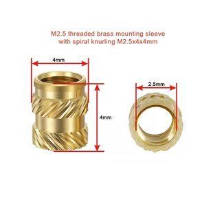 Монтажна різьбова латунна втулка М2.5 з спіральною накаткою M2.5x4x4мм