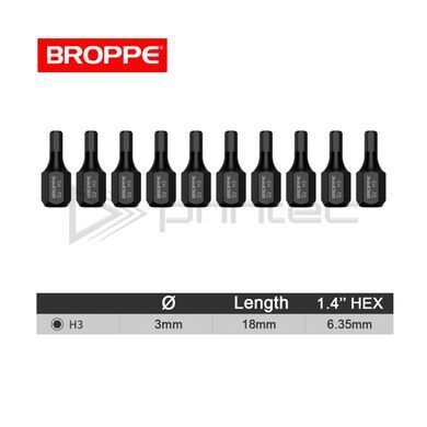 Біта H3 шестигранна коротка L=18мм посилена S2 BROPPE 1/4" HEX