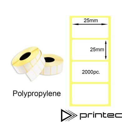 Поліпропіленова етикетка 25х25 мм 2000шт. Polypropylene Thermal Transfer Labels, Полипропиленовая этикетка 25х25 мм 2000шт. Polypropylene Thermal Transfer Labels