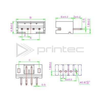 Розъем прямой PH2.0-6P Папа 2.0мм на печатную плату THT, 6PIN