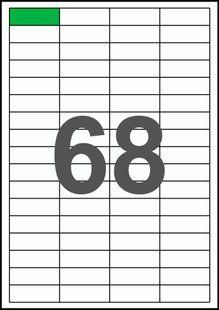 48&times;16,6мм Самоклеящаяся бумага А4, 68 Этикеток на листе, Упаковка 100 листов